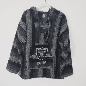 Raiders Football Baja Poncho Cozy Fleece Lined Hoodie Sweater M